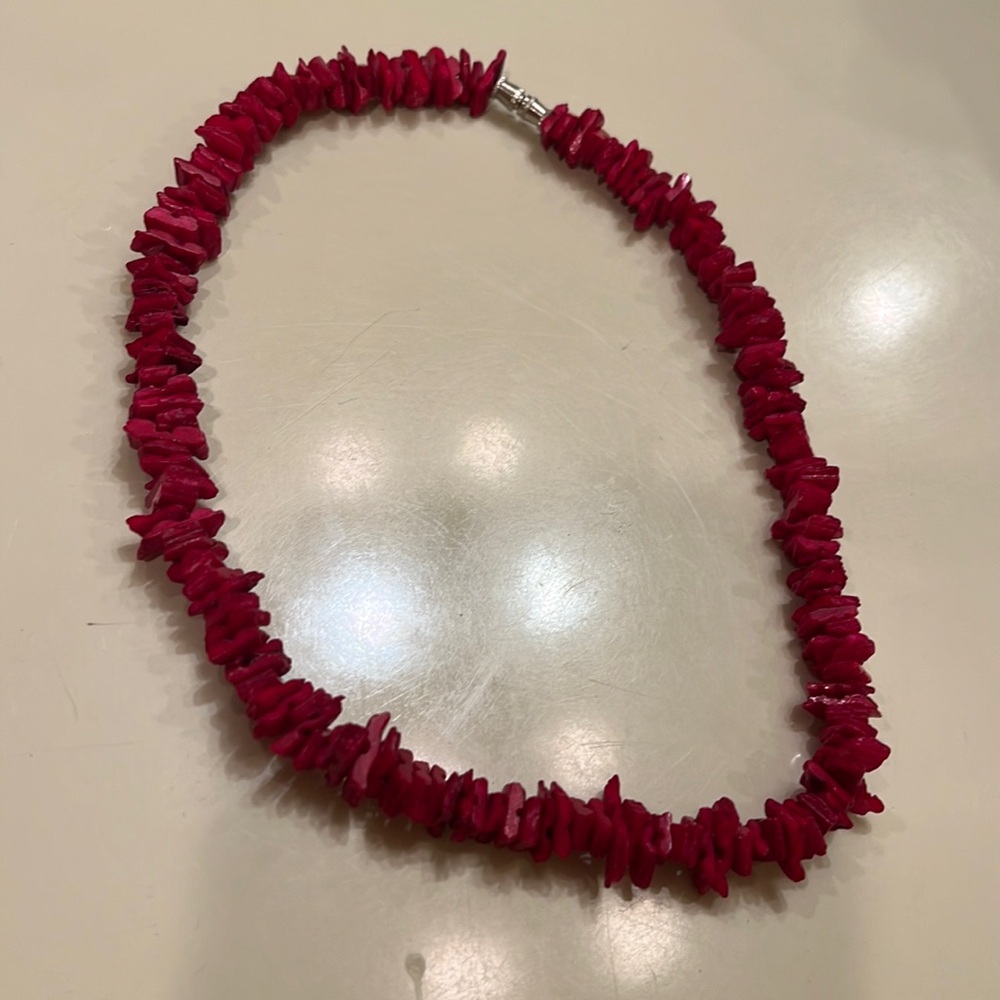 Red stone necklace 16 inch.   With screw lock